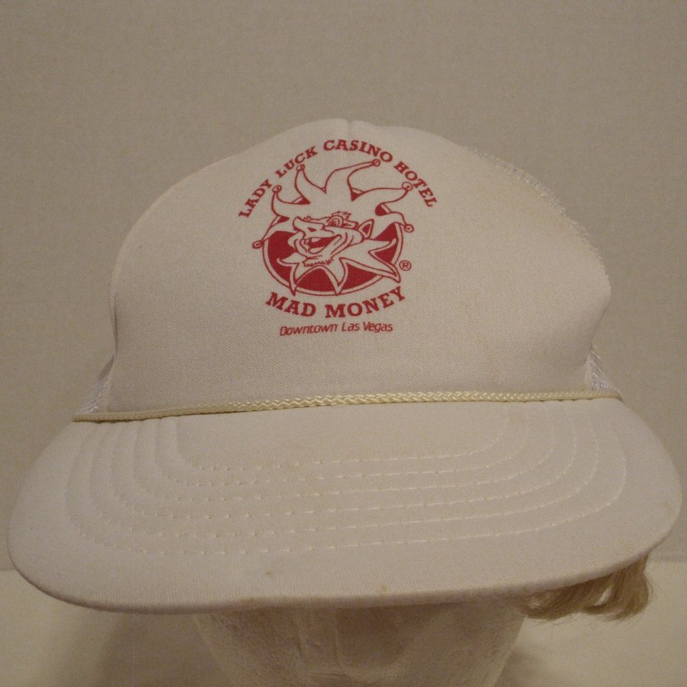 Lucky Lady Hat Las Vegas Cap Vintage 1990s Red White Mad Money Snapback Hat
